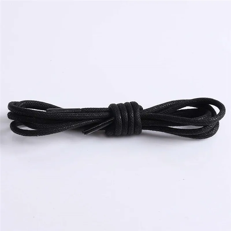Black 1 пара однотонных вощеных хлопковых круглых шнурков модные классические унисекс Водонепроницаемые кожаные шнурки для обуви 80 см 120 см - Цвет: Black