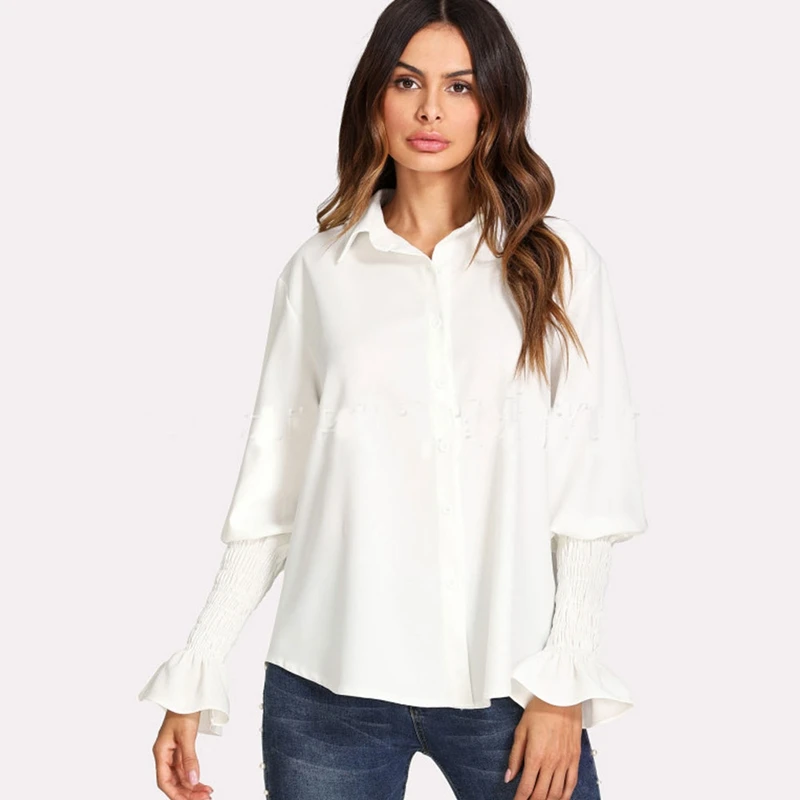 

New Women's Ladies Summer Horn Sleeve Shirt Loose Casual Blouse Tops Basic Shirt