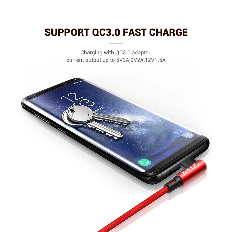 QGEEM usb type C кабель для samsung Note 8 S8 Xiaomi Mi 90 градусов сотовый телефон type C кабель для быстрой зарядки USB C кабель для зарядного устройства