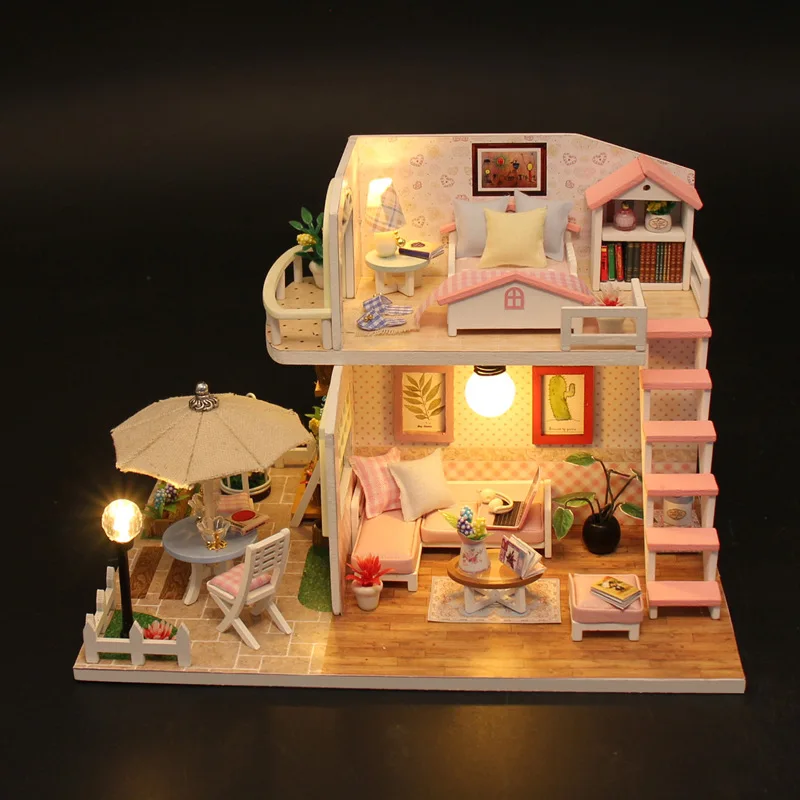 Hoomeda M033 розовый Лофт DIY Дом с мебелью музыкальная Обложка миниатюрная высокое