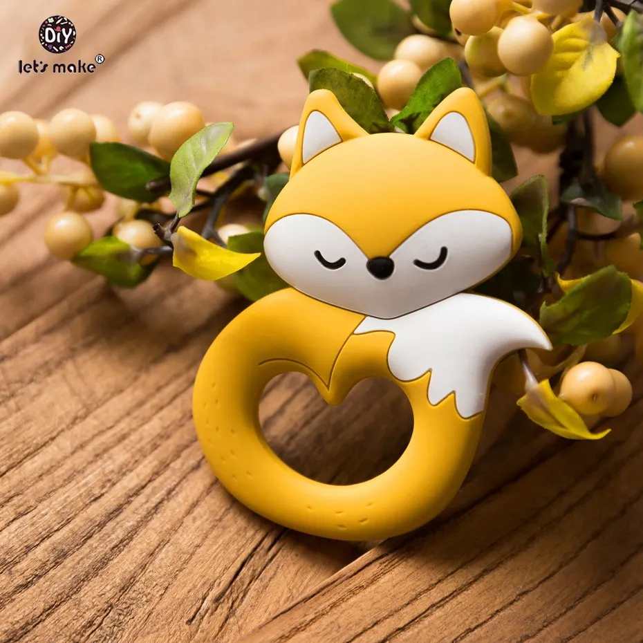 Yellow Fox Давайте сделаем 10 шт. большой хвост лиса мультфильм ювелирные изделия из бисера Кулон DIY ручной работы Силиконовое ожерелье прорезывание зубов игрушки Жевательные бусы без содержания бисфенола А - Цвет: Yellow Fox