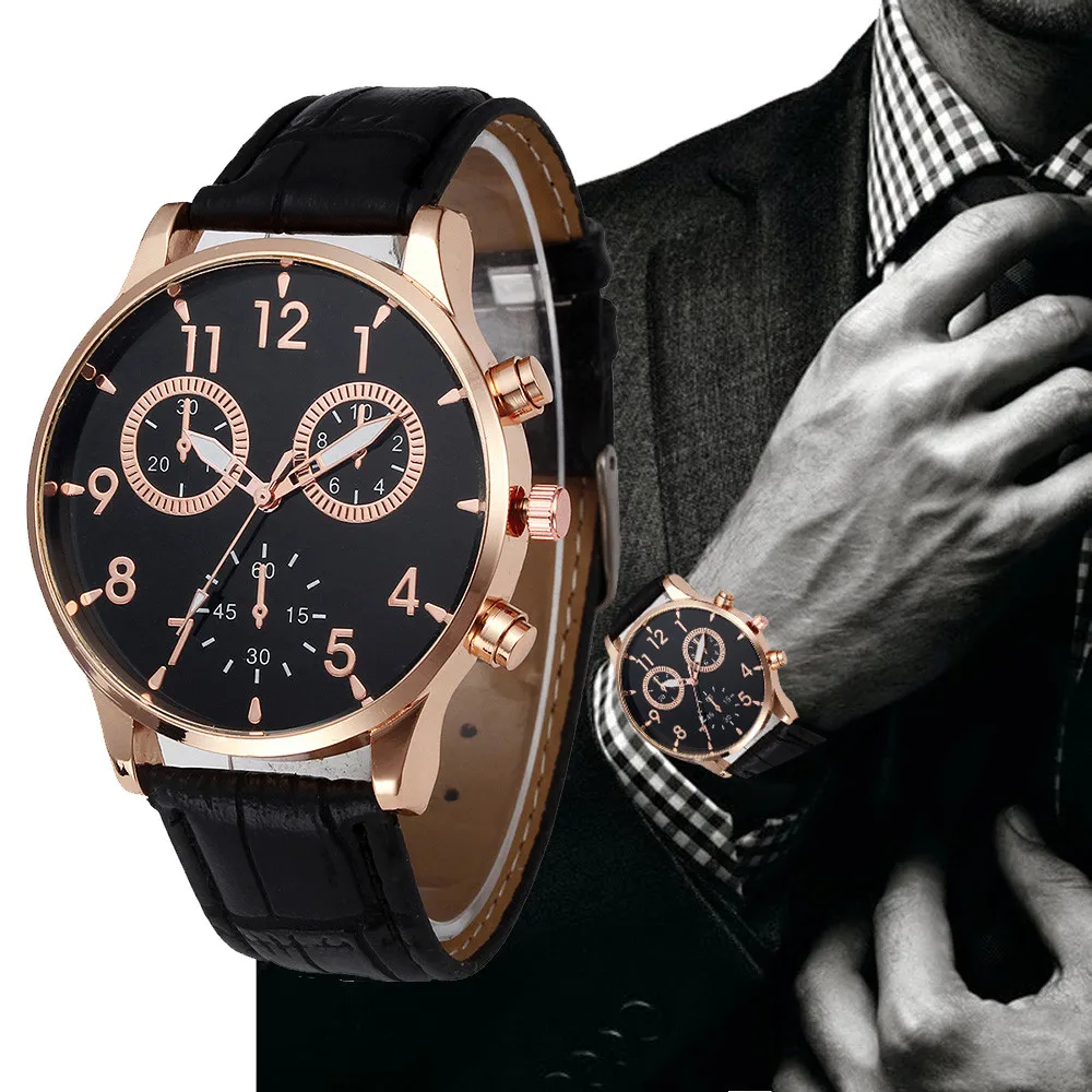 Watch Men Top Brand Luxury Faux Leather Analog Quartz Wristwatch Watches Casual Brown Clock Saat Relogio Masculino | Наручные часы