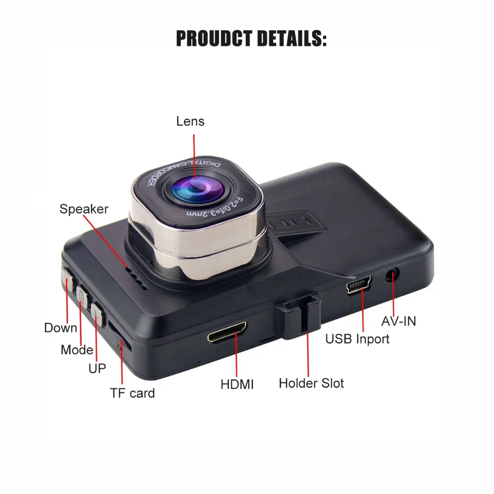 Mini 3 inch Car DVR Camera 120 Wide Angle Lens Dash Cam HD 1080P Video Registrar Night Vision Loop Recording Gravity Sensing | Автомобили