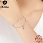 Женский браслет из серебра 925 пробы, с розовым сердцем