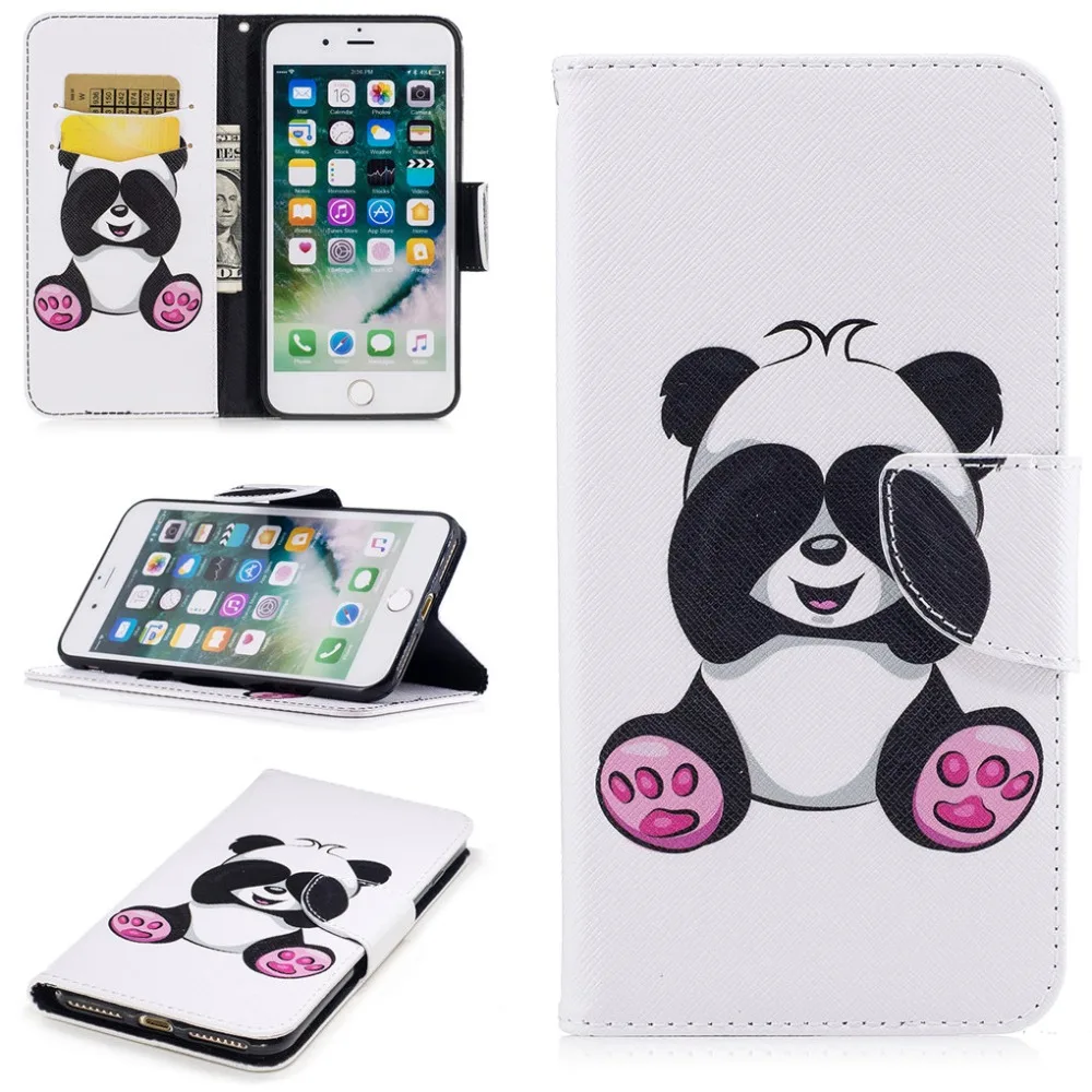 SATURCASE Cute Panda PU Leather Flip Wallet Card Slots Support Case Cover for Apple iPhone 5 5S SE 6 6S 7 8 Plus X XS XR Max | Мобильные