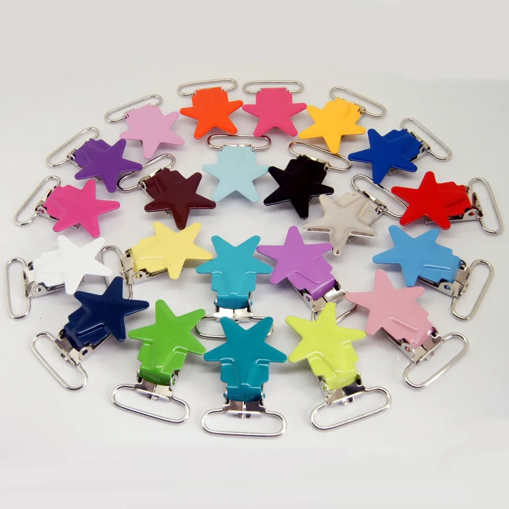 

200 шт. в партии, металлические зажимы для подтяжек в форме звезды, зажимы для пустышек, смешанные цвета, зажимы для подтяжек для мальчиков