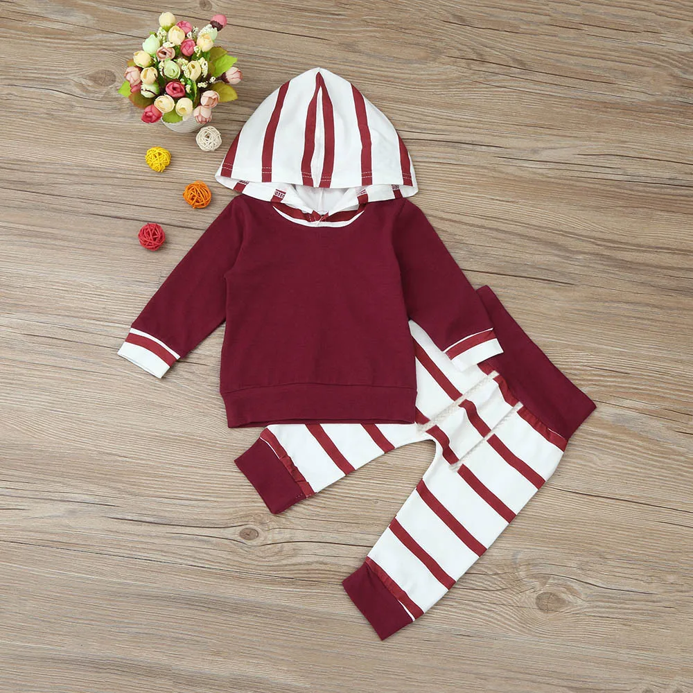 Autumn New Arrival Newest Style Cheap Striped Hoodie Tops Pants Tracksuit Outfits Kids Clothes Children Clothing Boys | Детская одежда