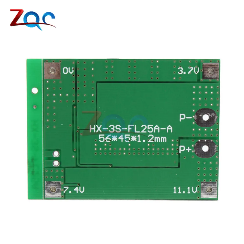 Защитная плата 3S 25A Li Ion 18650 BMS PCM для аккумулятора с балансиром литий ионного