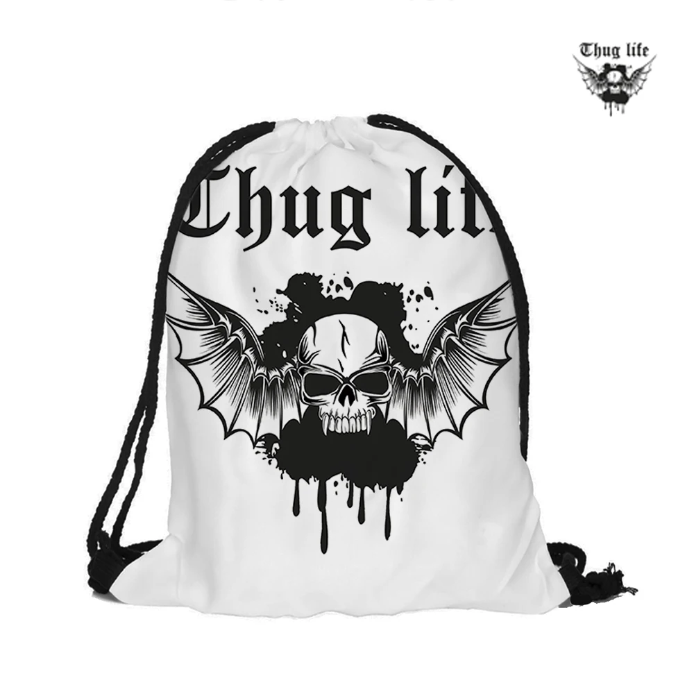 Рюкзак на шнурке Thug Life для Хэллоуина модные сумки из полиэстера с черепами