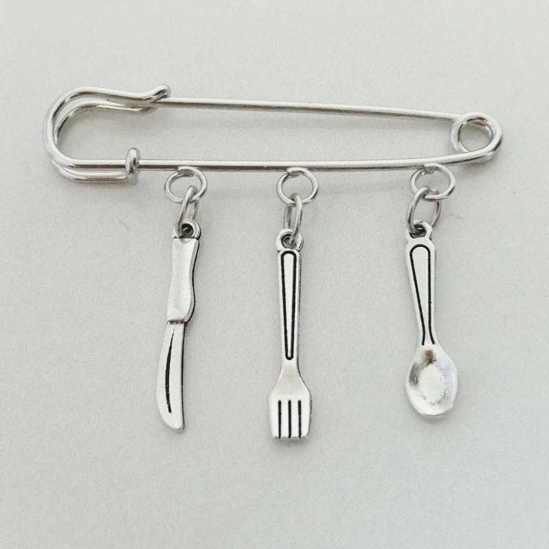 

Fashion brooch knife and fork spoon set restaurant utensils sweater coat jewelry tableware gifts