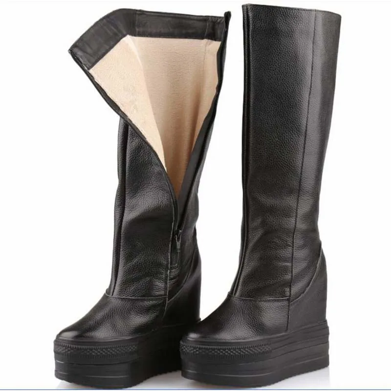 Женские сапоги до колена из натуральной кожи на толстой подошве|boots autumn|shoes allshoes