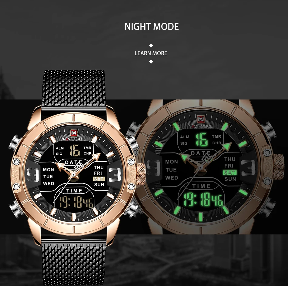 Мужские часы лучший бренд класса люкс NAVIFORCE 9153 светодиодный Секундомер спортивные военные водонепроницаемые наручные часы со стальным ремешком Мужские часы