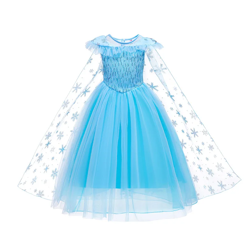 Girls Blue Elsa Princess Cosplay Costume with Cape Dress Birthday Gift Party Carnival Fancy | Тематическая одежда и