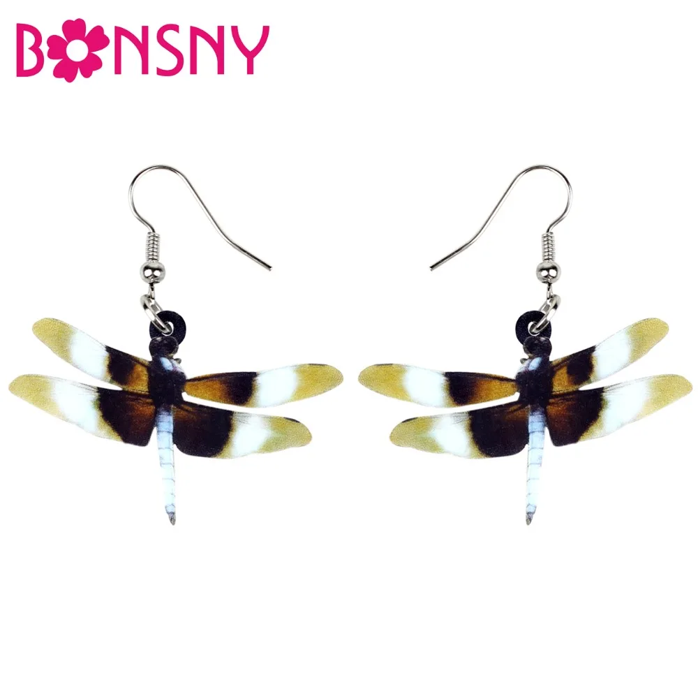 Bonsny Акриловые Новые красочные серьги в виде стрекозы большие длинные висячие
