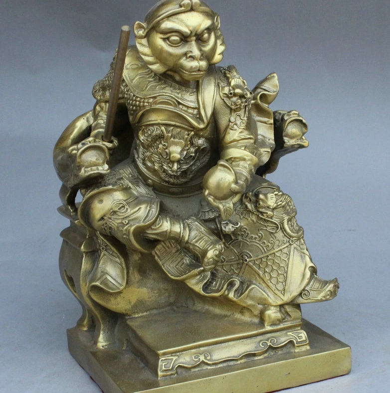 9 &quotдракон халат китайский XiYouJi Чистая латунь Обезьяна Король солнце Укун статуя