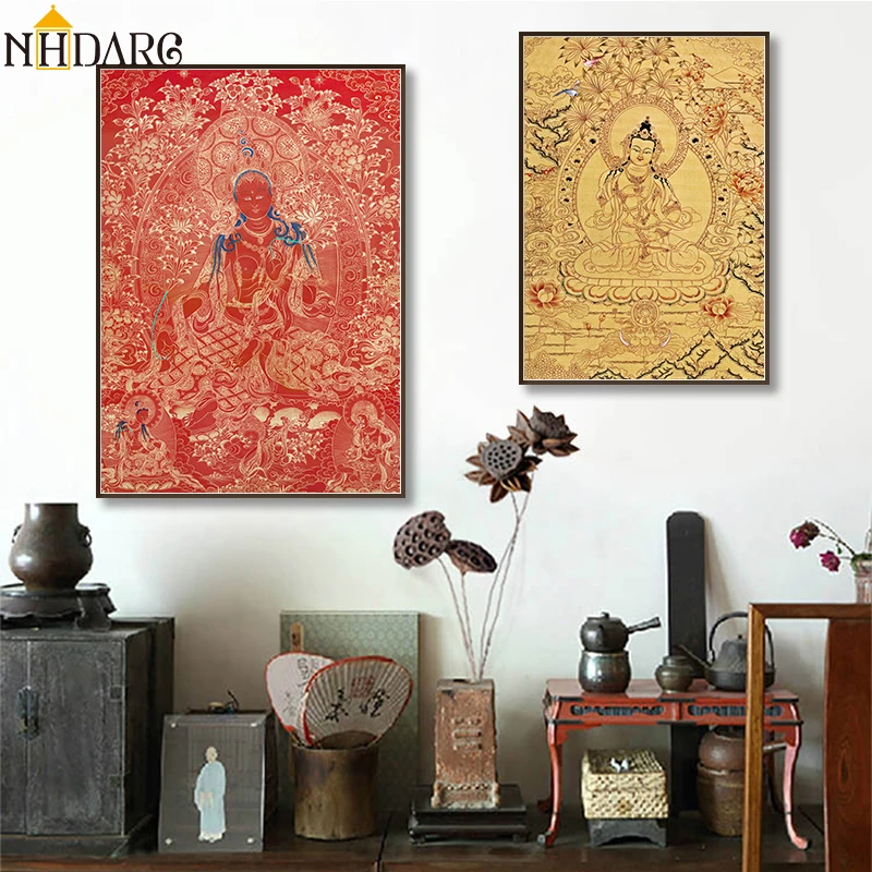 

Buddhist Buddha Thangka Canvas Print Painting Poster Art India Chinese Zen Decoration Wall Pictures for Living Room Home Decor