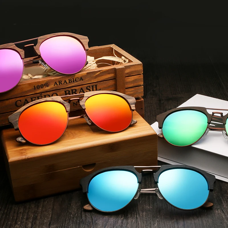 

Classic Semi-rimless Wood Grain Sunglasses Men Women Polarized Sun glasses UV400 Handmade