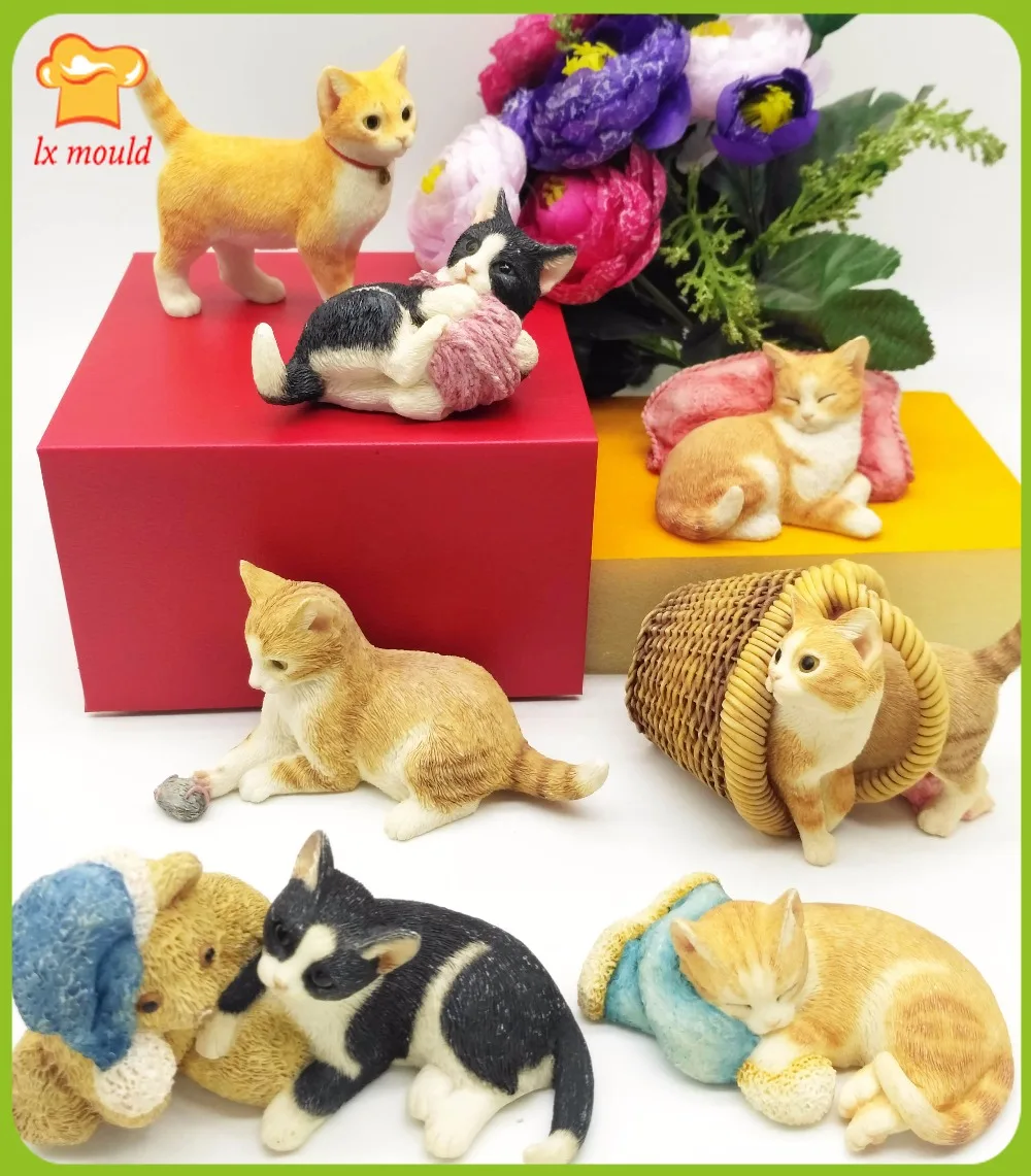 Handmade Plaster DIY Molds 3D Kitten Moulds Aromatherapy Candle Silicone Mould Naughty Cat