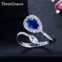 threegraces unique design noble blue cubic zirconia stone mysterious rings adjustable engagement finger ring for women rg083