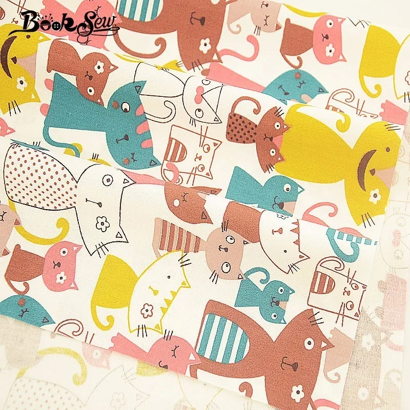 Booksew 100% хлопчатобумажная саржевая ткань с изображением кошки животного