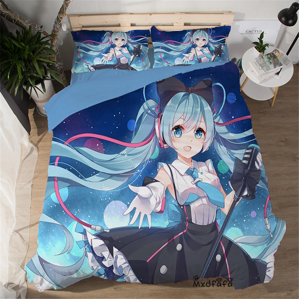 Короткая футболка с героями из японского аниме «Hatsune Miku печатных пододеяльник набор комплект постельного белья роскошное покрывало постельный комплект включает 1 пододеяльник и 2 наволочки