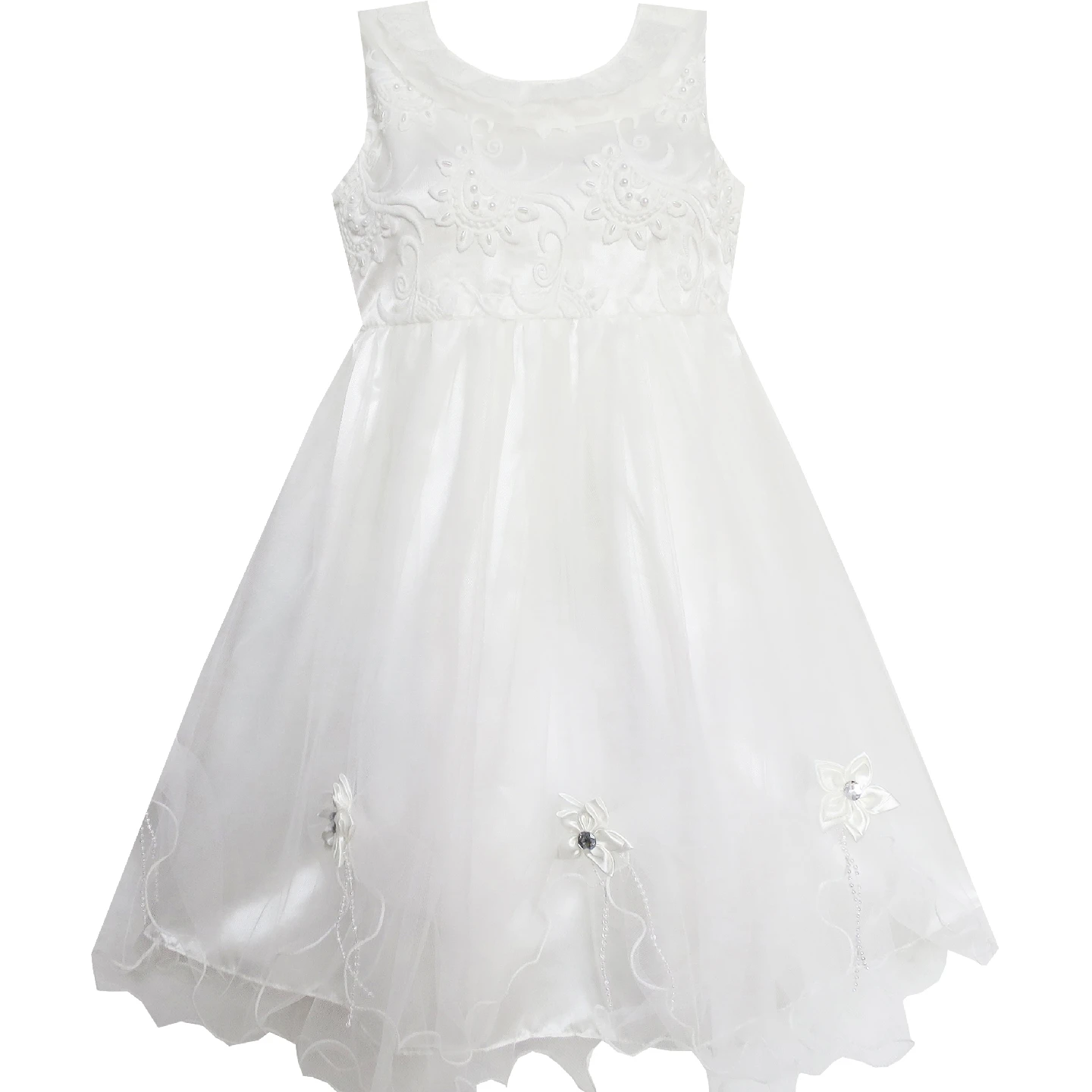 

Girls Dress White Flower Embroidered Lace Collar Bridesmaid Wedding 2020 Summer Princess Party Dresses Girl Clothes Pageant