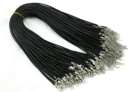 100pcs 1.5mm Black Wax Leather Cord Snake Necklace Beading String Rope Wire 45cm+5cm Extender Chain With Lobster Clasp DIY | Украшения и