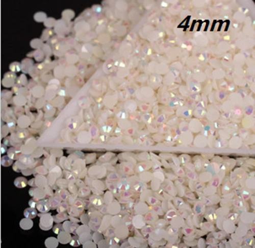 

Free Shipping SS16 4mm 1440Pcs(17G) White AB Color Jelly Resin Flat back Round Flat Facets Rhinestone Nail Art Beads DIY