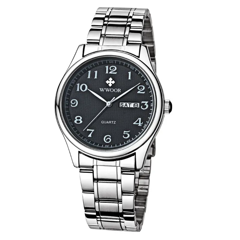 2018 новые Брендовые мужские часы с датой и днем из нержавеющей стали Relojes платье