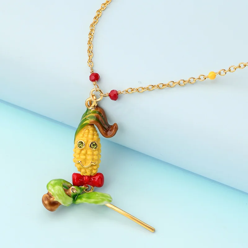 Juicy Grape New Personality Hand-painted Enamel Corn Violin Necklace Women Copper Plated Gilded Collarbone Chain | Украшения и