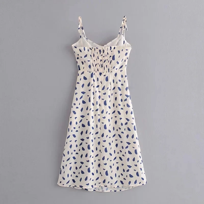 Sexy sleeveless vintage leopard print white midi dress women Summer cami backless Split party dress Korean clothes vestidos