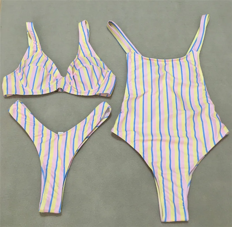 Комплект бикини из двух предметов с принтом в полоску 2018 новый дизайн пуш ап