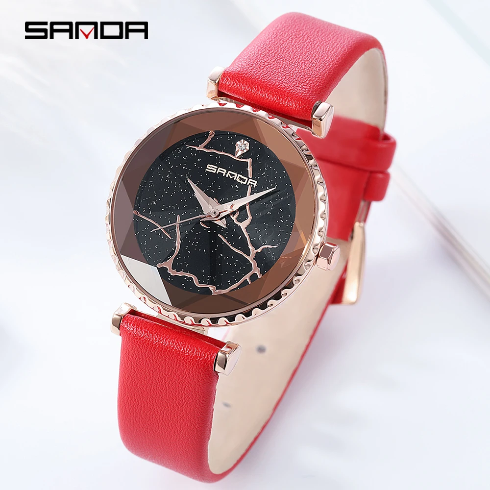 SANDA модные звездное небо часы женские кожаный ремешок водонепроницаемые