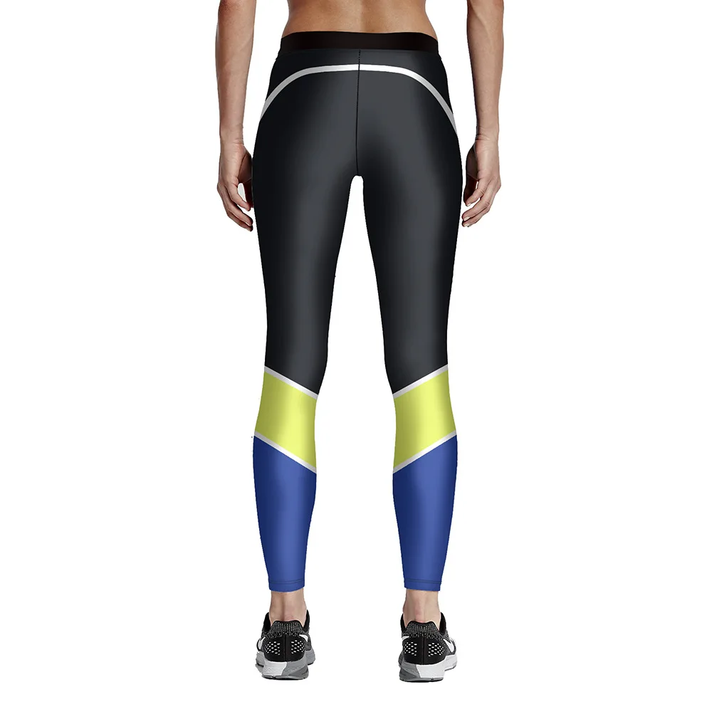 2017 Hot Sale Workout Leggings Stitching Elasticity Slim Blue Geometric Print Legging Fitness Women Pencil Pant | Женская одежда