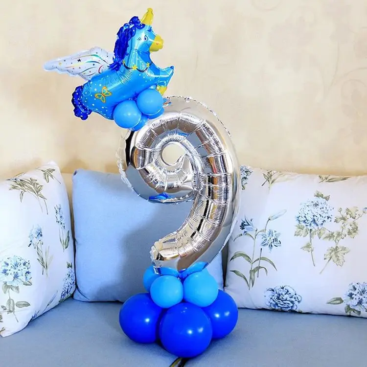 Silver blue 9 LAPHIL 17 шт. золотые серебряные воздушные шары из фольги в виде цифр Единорог шары с днем рождения шар День Рождения украшения Дети латекс балон - Цвет: Silver blue 9