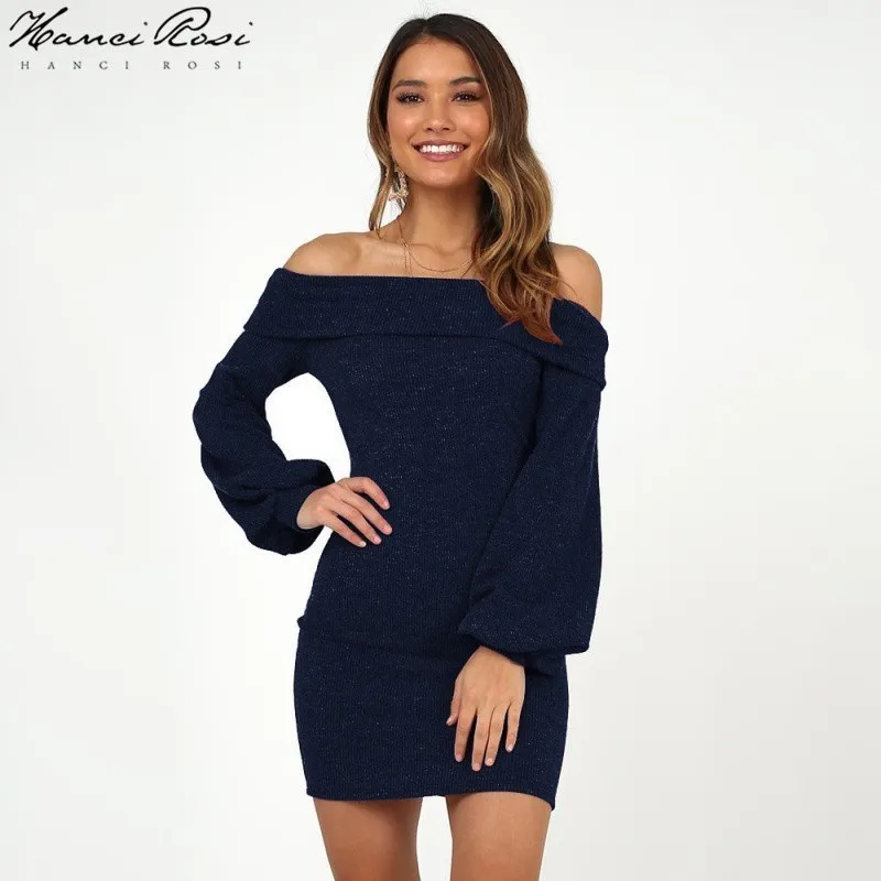 HANCI ROSI осеннее платье женское Courte Robe Femme Vestidos Jurk платья Jurkjes Slash Шея уличная