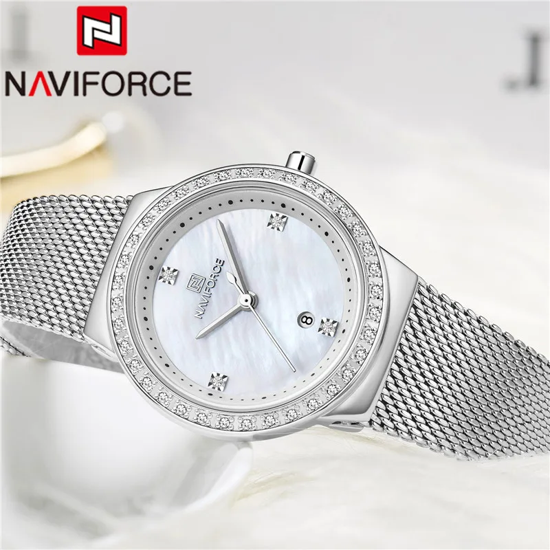 NAVIFORCE женские часы Топ бренд Роскошные наручные из нержавеющей стали