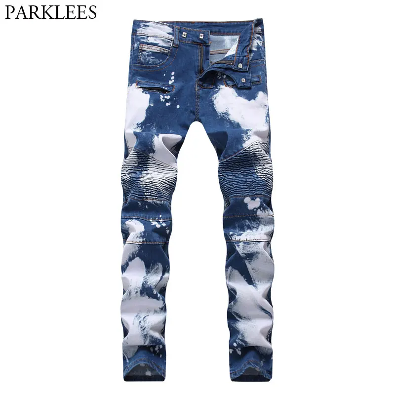 Фото Джинсы мужские Плиссированные двухцветные в стиле хип хоп|Мужские джинсы| |