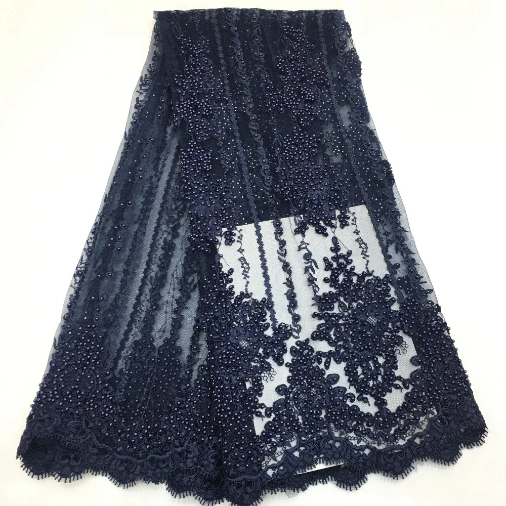navy blue luxury beaded lace fabric/corded beads 5yards/lot for evening gowns/proms/wedding dress/garment | Дом и сад