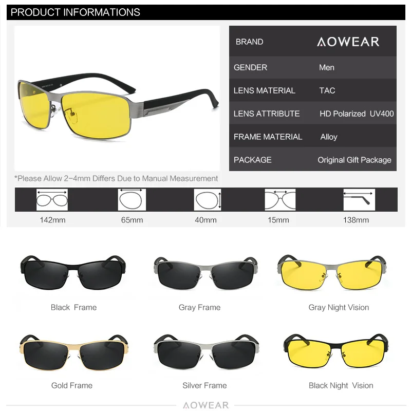 AOWEAR, очки для ночного водителя, очки ночного видения, поляризационные солнцезащитные очки, мужские очки для вождения, желтые очки для ночного видения, Oculos De Sol