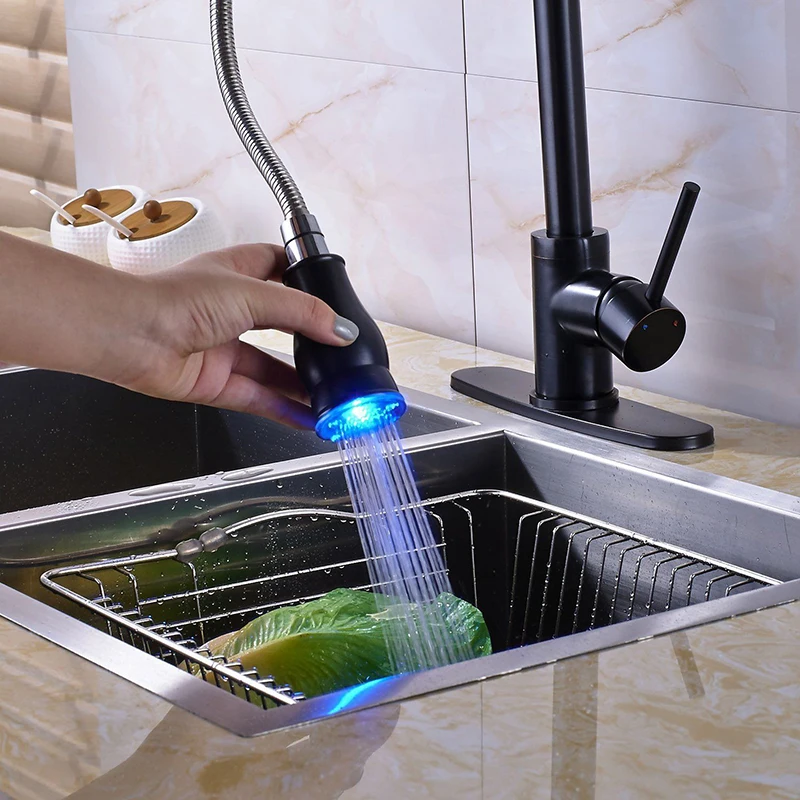 Ulgksd кухонный кран led выдвижной опрыскиватель смесители для раковины для кухни на бортике смеситель клапан наполнитель бутылок кран