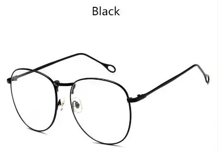 Black Бросился Gafas же очки уличная съемка большая оправа лицо, чтобы показать тонкие очки Женские винтажные металлические круглые очки с плоскими линзами - Цвет оправы: Black