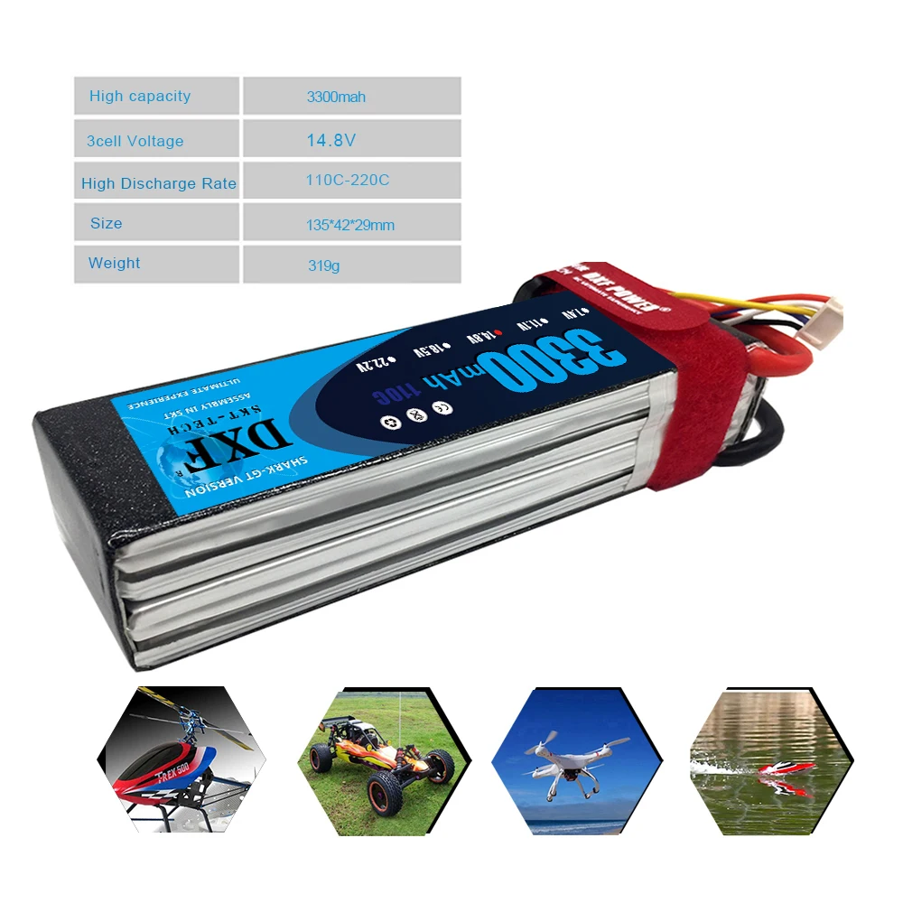 DXF мощный высококачественный lipo аккумулятор 14 8 v 3300mAh 4S 110C для rc вертолета