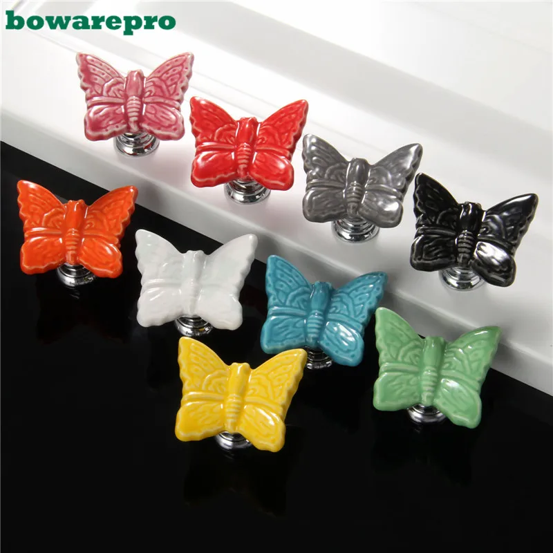 Ручка дверная керамическая с мультяшным Рисунком бабочки 3 см x 5 см|knob pull handle|ceramic