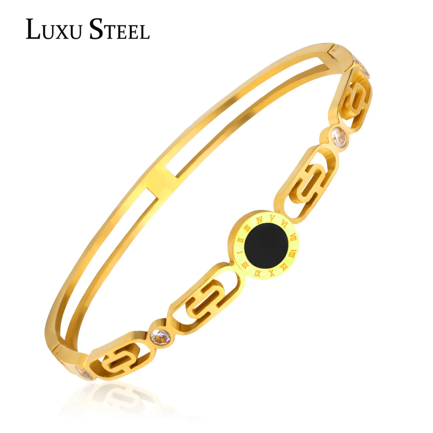 Браслет LUXUSTEEL femme Золотые круглые римские браслеты с манжетами из нержавеющей