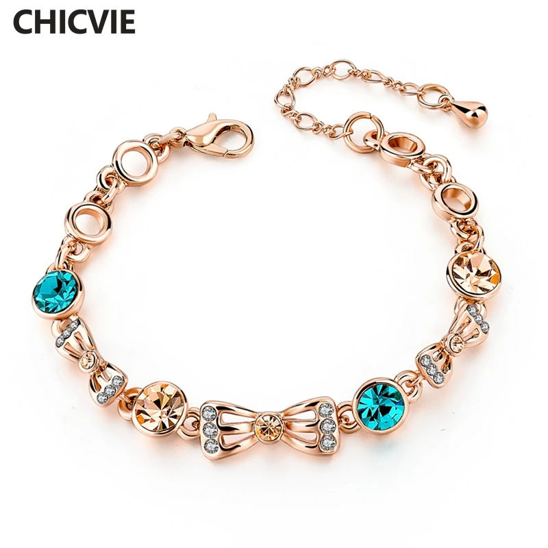 CHICVIE винтажные браслеты золотого цвета и для женщин кристальная цепочка звенья с