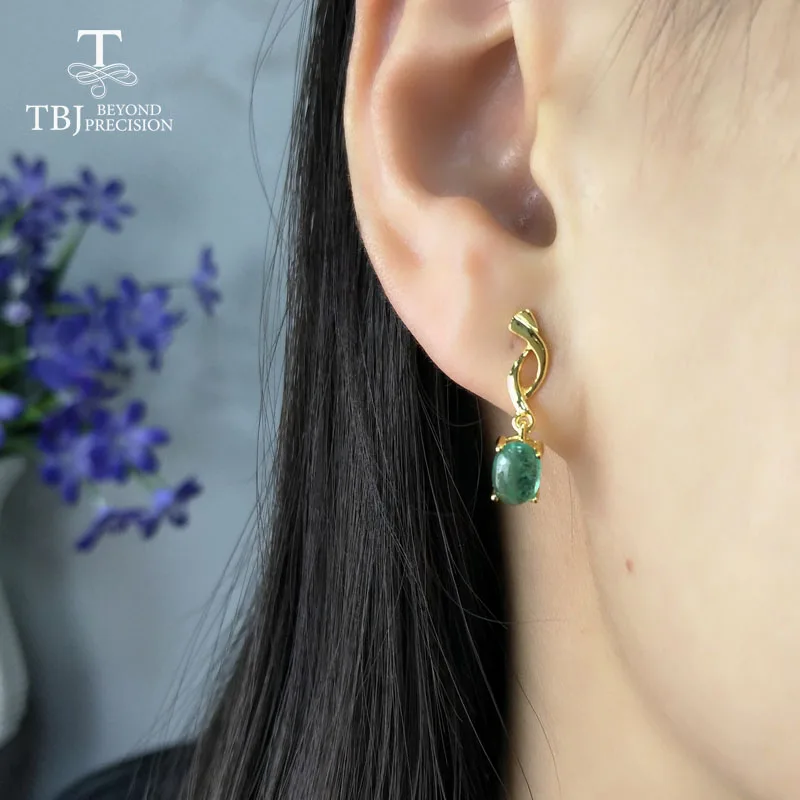 TBJ Прекрасный Нежный натуральный изумруд драгоценный камень серьги Элегантные в