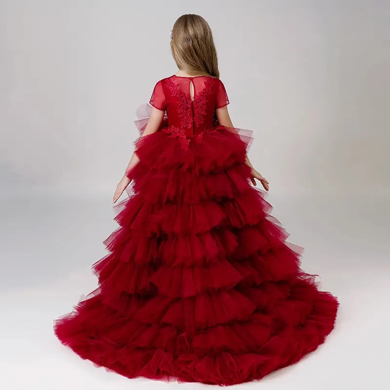 

2018 New Children Teens Piano Performance Host Costume Long Tail Dress Girls Elegant Birthday Wedding Evening Party Prom Dress