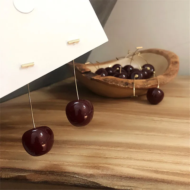 

2019 New Korean Cherry Fruit Pretty Style Long Dorp Earrings For Wowen Girls Jewelry Accessories Gift Oorbellen Pendientes Mujer