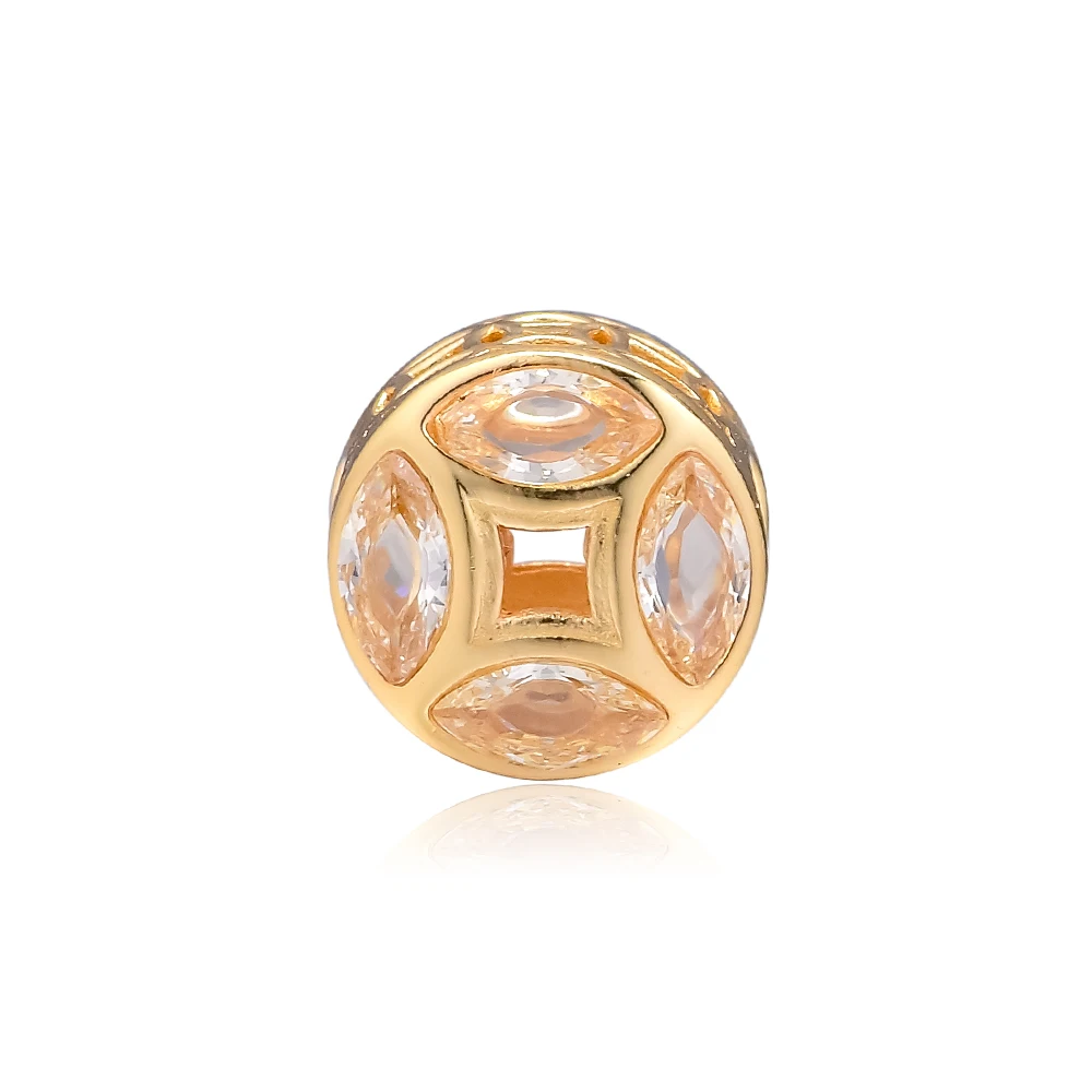 925 стерлингового серебра удачи монета Charm Shine Sunshine Желтый фианит подходит для